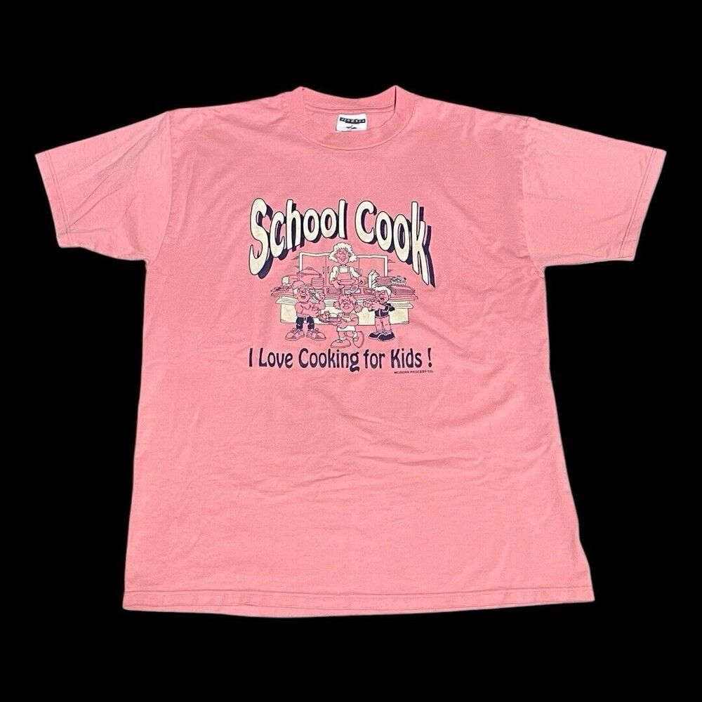 Vintage School Cook Women Size L Cartoon Cafeteria  T Shirt Jerzees Graphic Tee